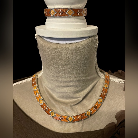 Napier Orange & Silver Enamel Necklace & Bracelet Set - Picture 3 of 6